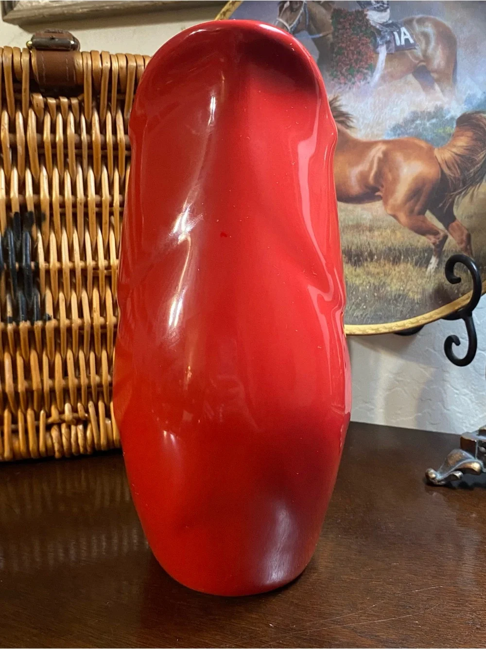 GurglePot Red Ceramic Fish Pitcher 2006 Vase 9.5